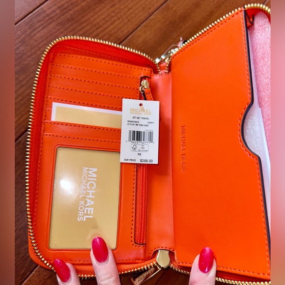 Michael Kors Vibrant Woven Leather Orange Jet Set Travel Case - Picture 6 of 11